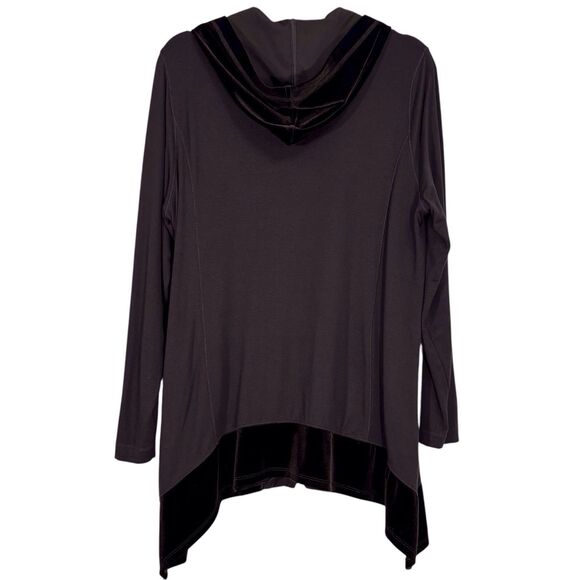 Chicos Zenergy Retreat Velvet Trim Jacket Hooded Espresso Brown Size 2 Large Zip - Picture 3 of 14